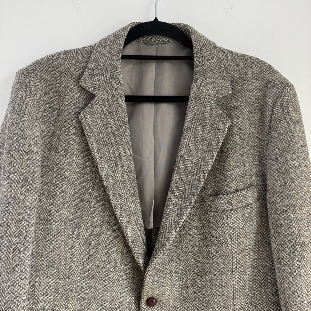 Vintage Harris Tweed Carson Pirie Scott Wool Herringbone Blazer Jacket Men's 44L